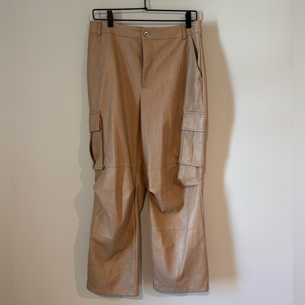 7 For all Mankind Tan Faux Leather Cargo Pants